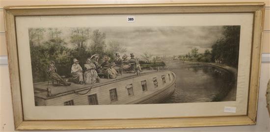 E. L. Henty, lithograph, travellers along a canal, 34 x 86cm